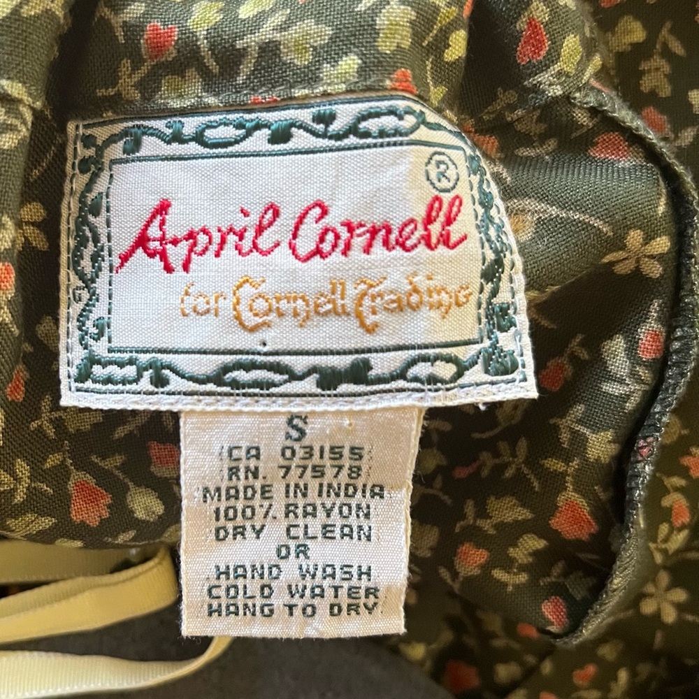 April Cornell Vintage Green with Yellow/Orange Ditsy Floral Maxi Dress S - Picture 13 of 13